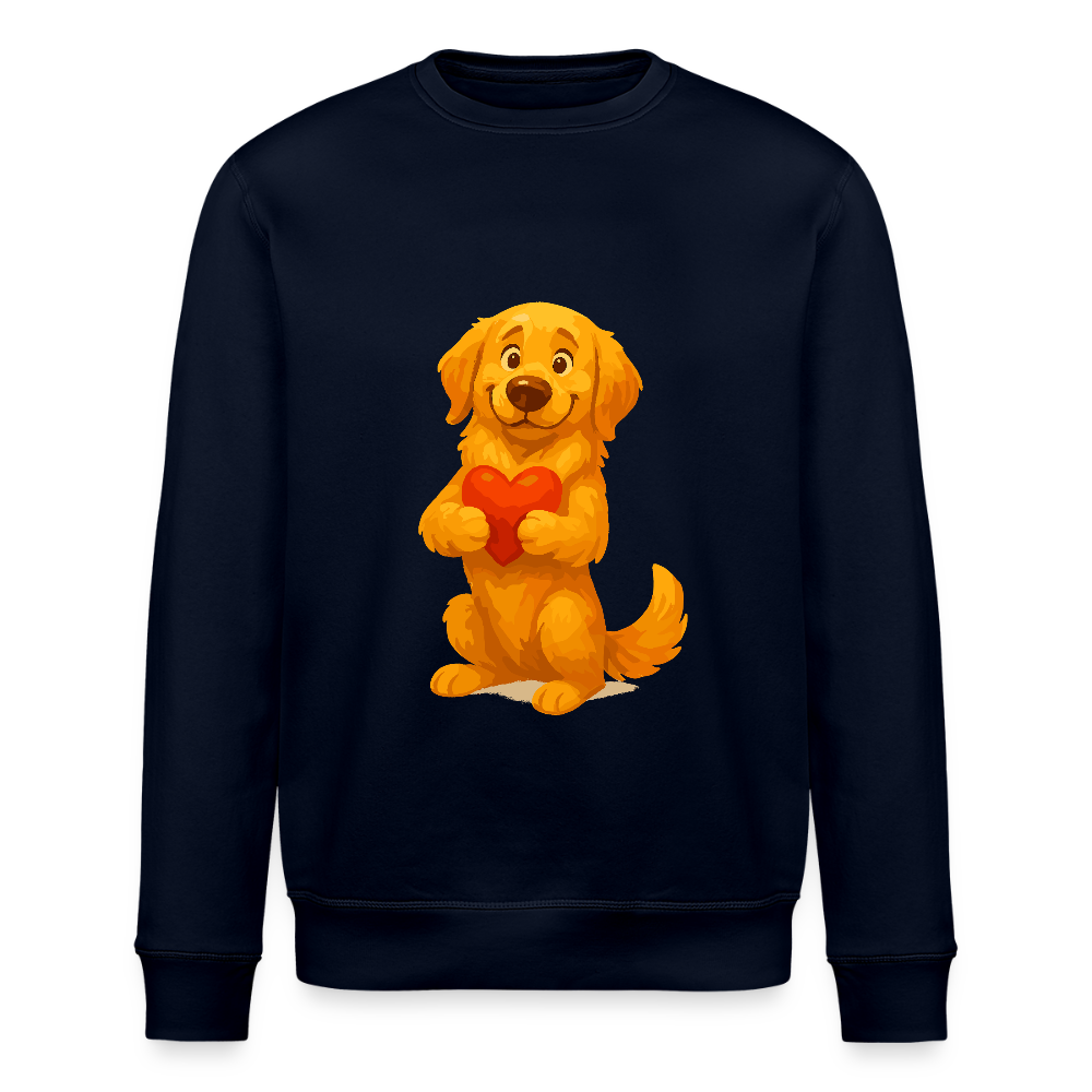 Golden Retriever Sweatshirt mit Herz – süßer Cartoon Hund, liebevolles Motiv für Hundeliebhaber, Valentinstag oder besondere Geschenkideen - Navy