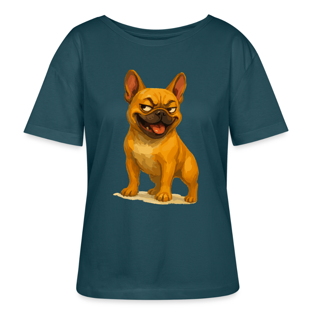 Französische Bulldogge Shirt - Frecher Cartoon mit verschmitztem Grinsen – Humorvolles Hunde Motiv für Tierfreunde und Geschenkideen - Dunkles Petrol