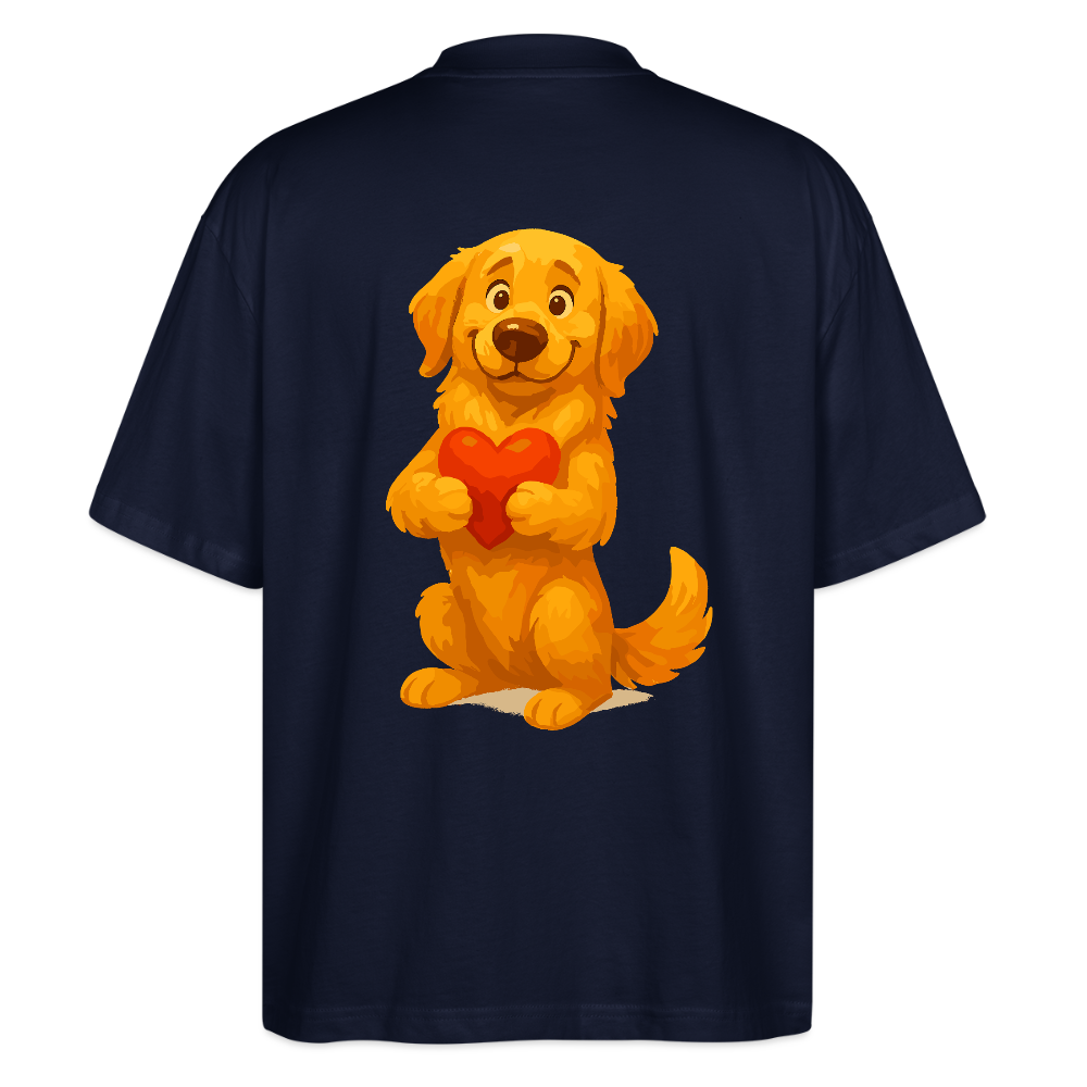 Golden Retriever Oversized mit Herz – süßer Cartoon Hund, liebevolles Motiv für Hundeliebhaber, Valentinstag oder besondere Geschenkideen - Navy