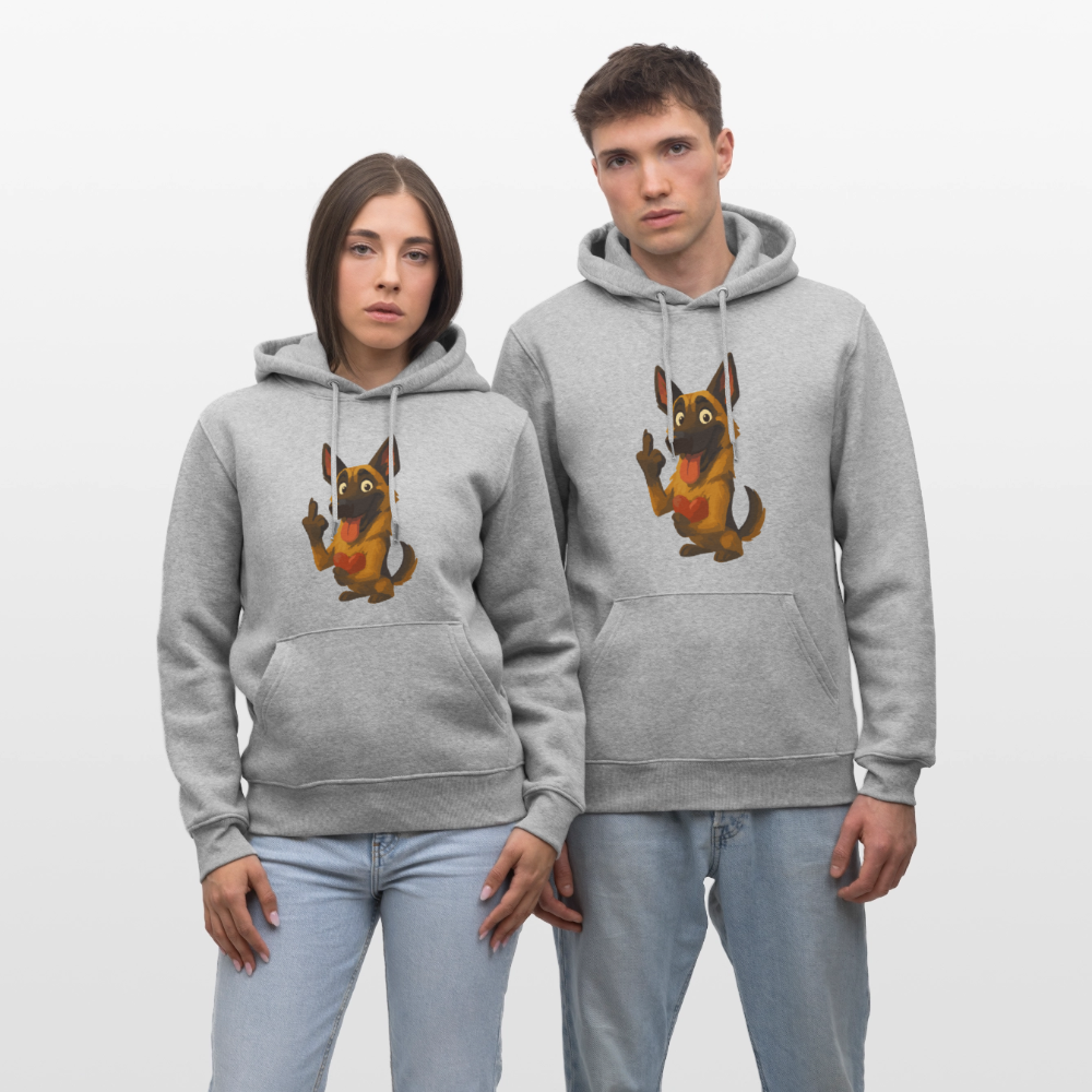 Frecher Malinois Hoodie mit Herz – witziges und provokantes Hunde Cartoon Motiv für Hundeliebhaber mit Sinn für Humor - Grau meliert