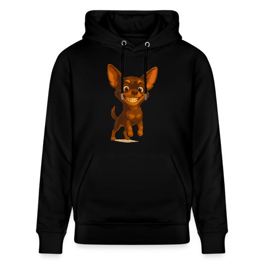 Grinsender Chihuahua Hoodie Cartoon Hund – witziges Tiermotiv mit großem Lächeln, Geschenkidee für Hundefans und Tierfreunde - Schwarz