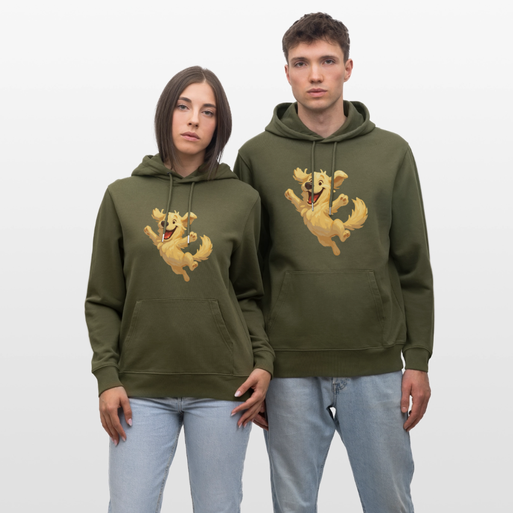 Golden Retriever Hoodie Springender Cartoon – fröhliches Hundemotiv, perfektes Geschenk für Hundeliebhaber und Tierfreunde - Khaki Grün
