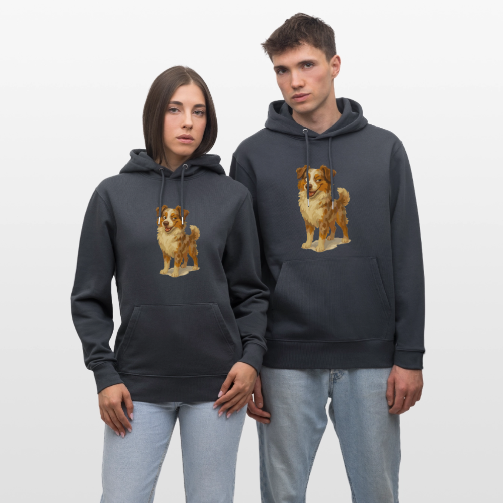 Australian Shepherd Hoodie Frecher Cartoon mit verschmitztem Grinsen – Humorvolles Hunde Motiv für Tierfreunde und Geschenkideen - Indigoblau