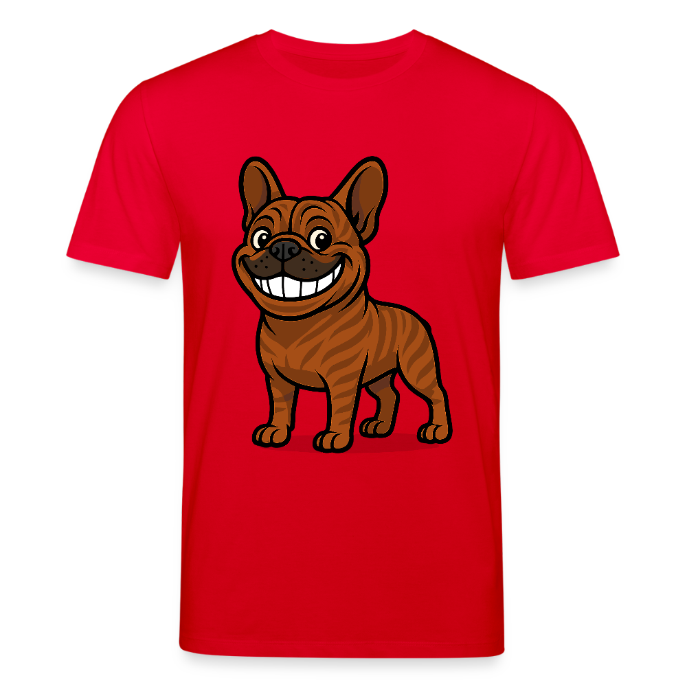 Französische Bulldogge T-Shirt - Cartoon mit breitem Grinsen – Lustiges Hunde Motiv für Humor-Fans, Tierfreunde und Geschenkideen - Rot