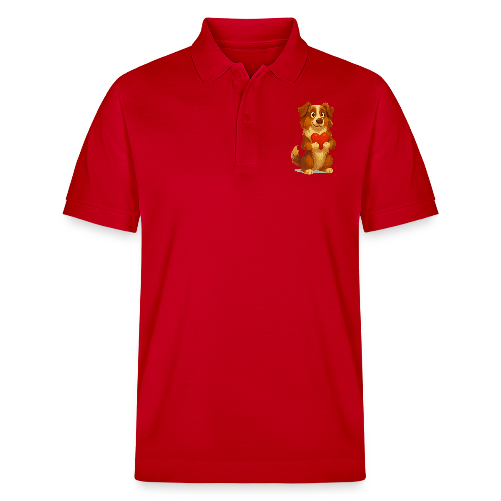 Australian Shepherd Poloshirt Süßer Cartoon mit Herz – Liebevolles Hunde Motiv für Valentinstag, Freundschaft und Geschenkideen - Rot