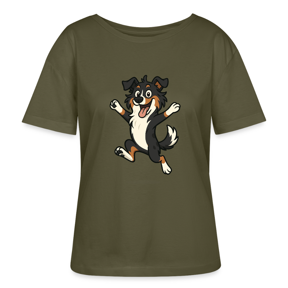 Australian Shepherd Shirt Cartoon hüpfend – Fröhliches Hunde Motiv voller Freude und Energie für Hundeliebhaber und Geschenkideen - Khaki