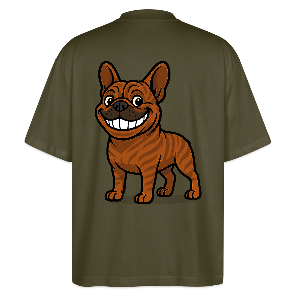 Französische Bulldogge Oversized - Cartoon mit breitem Grinsen – Lustiges Hunde Motiv für Humor-Fans, Tierfreunde und Geschenkideen - Khaki