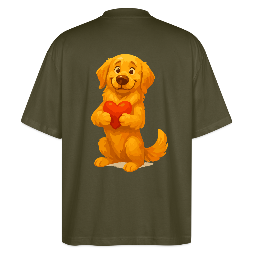 Golden Retriever Oversized mit Herz – süßer Cartoon Hund, liebevolles Motiv für Hundeliebhaber, Valentinstag oder besondere Geschenkideen - Khaki