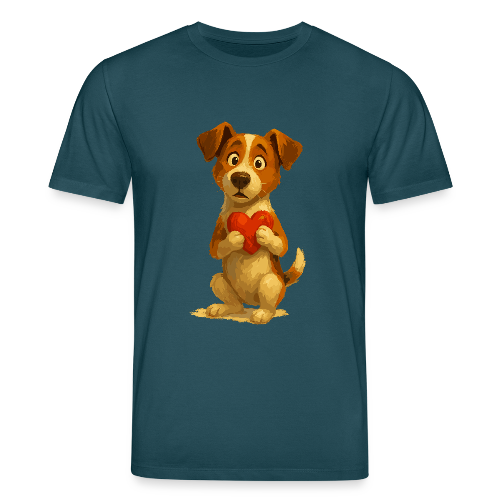 Jack Russell Terrier T-Shirt mit Herz – süßes Cartoon Motiv, liebevoller Hund, Geschenkidee für Valentinstag und Hundeliebhaber - Dunkles Petrol