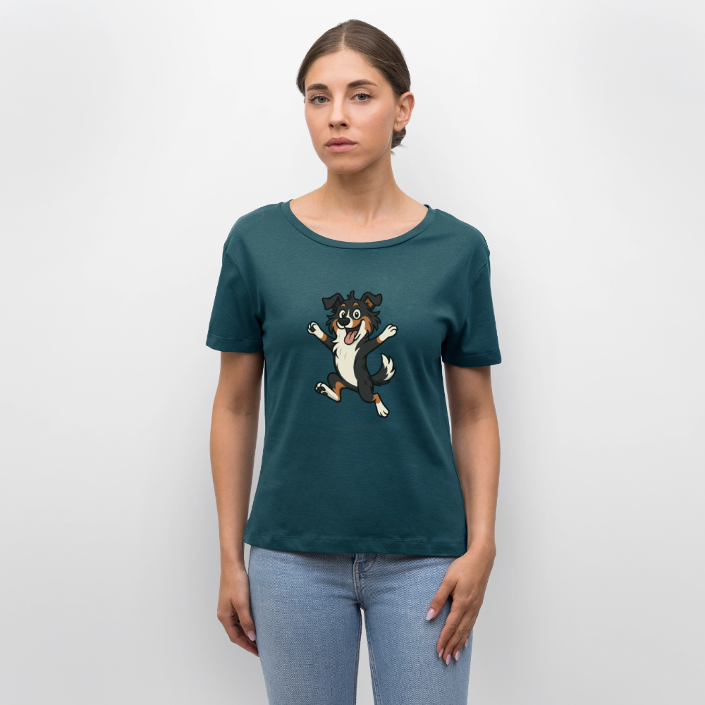 Australian Shepherd Shirt Cartoon hüpfend – Fröhliches Hunde Motiv voller Freude und Energie für Hundeliebhaber und Geschenkideen - Dunkles Petrol