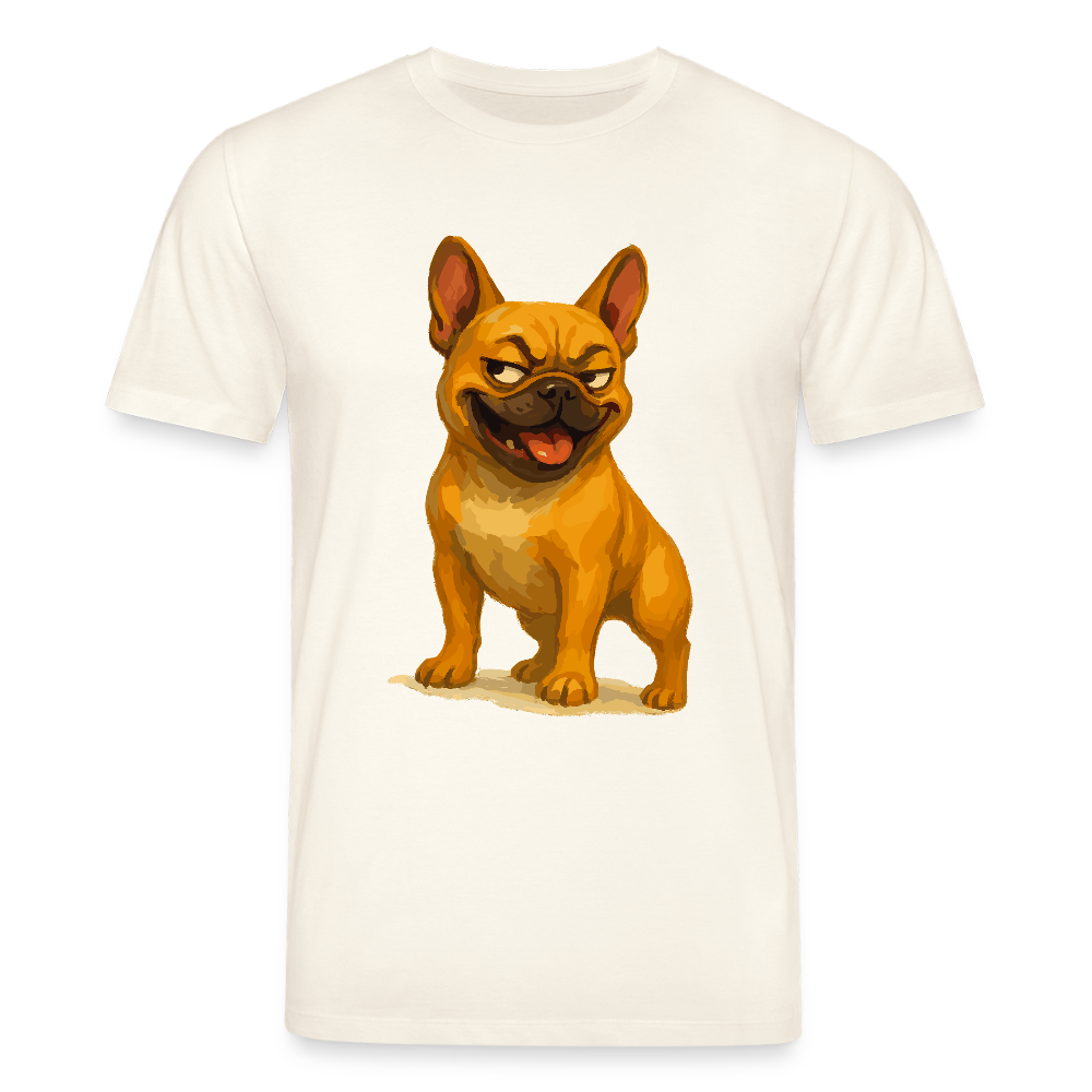 Französische Bulldogge T-Shirt - Frecher Cartoon mit verschmitztem Grinsen – Humorvolles Hunde Motiv für Tierfreunde und Geschenkideen - Naturweiß 