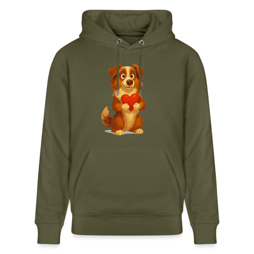 Australian Shepherd Hoodie Süßer Cartoon mit Herz – Liebevolles Hunde Motiv für Valentinstag, Freundschaft und Geschenkideen - Khaki Grün