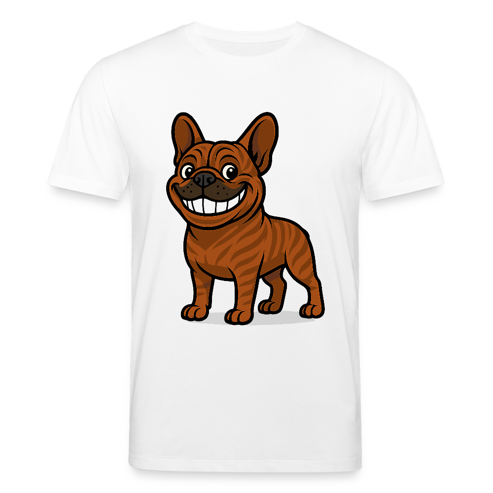 Französische Bulldogge T-Shirt - Cartoon mit breitem Grinsen – Lustiges Hunde Motiv für Humor-Fans, Tierfreunde und Geschenkideen - Weiß