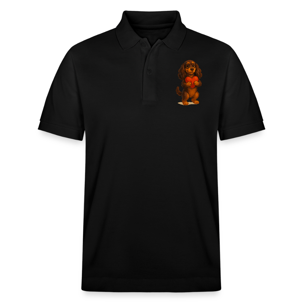Cocker Spaniel Poloshirt mit Herz – Süßer Cartoon Hund, perfektes Motiv für Valentinstag und Hundeliebhaber - Schwarz