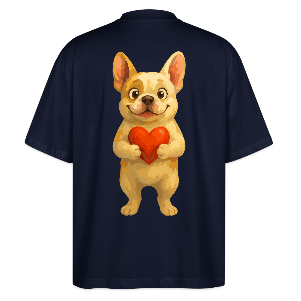 Französische Bulldogge Oversized mit Herz Cartoon – Liebevolles Hunde Motiv für Valentinstag, Freundschaft und Geschenkideen - Navy