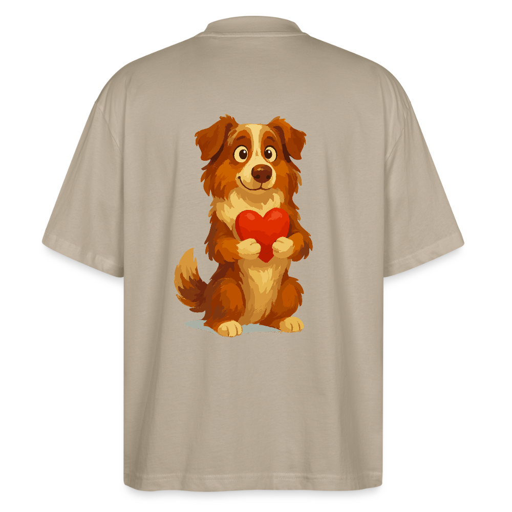 Australian Shepherd Oversized Süßer Cartoon mit Herz – Liebevolles Hunde Motiv für Valentinstag, Freundschaft und Geschenkideen - Steingrau