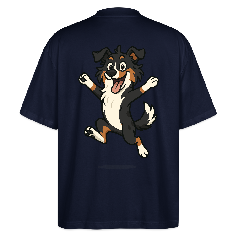 Australian Shepherd Oversized Cartoon hüpfend – Fröhliches Hunde Motiv voller Freude und Energie für Hundeliebhaber und Geschenkideen - Navy