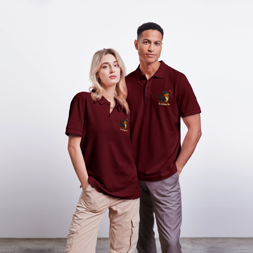 Australian Shepherd Poloshirt Verliebter Cartoon mit roten Herzen – Liebevolles Hunde Motiv für Valentinstag, Freundschaft und Geschenkideen - Burgunderrot