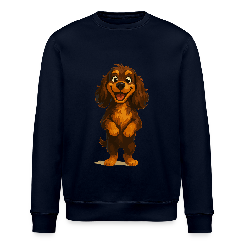 Cocker Spaniel Sweatshirt breit grinsend – Lustiger Cartoon Hund, fröhliches Motiv für Hundeliebhaber und Tierfreunde - Navy