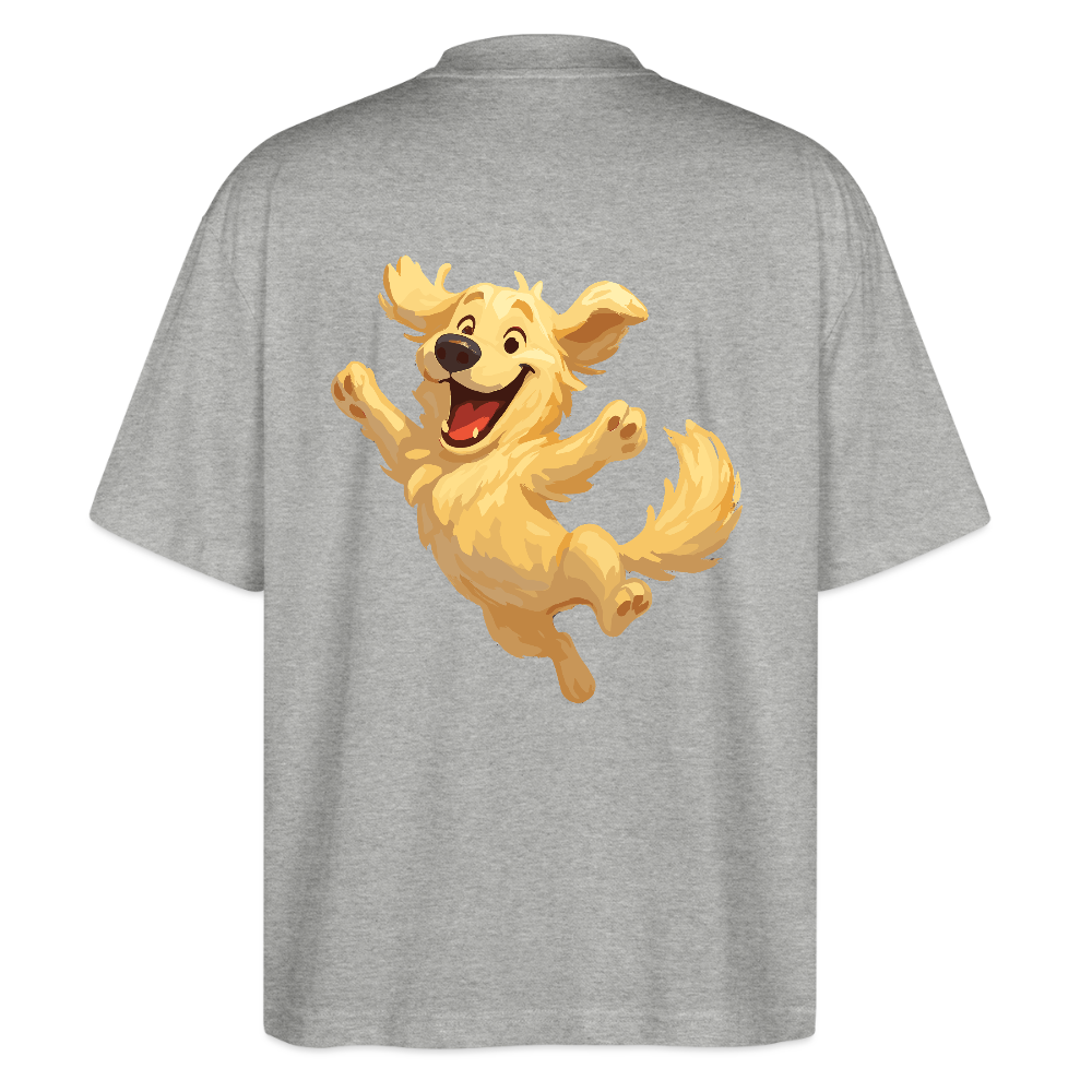 Golden Retriever Oversized Springender Cartoon – fröhliches Hundemotiv, perfektes Geschenk für Hundeliebhaber und Tierfreunde - Grau meliert