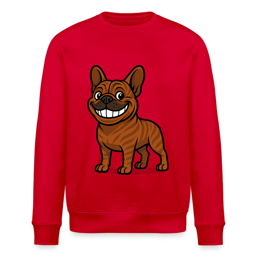 Französische Bulldogge Sweatshirt - Cartoon mit breitem Grinsen – Lustiges Hunde Motiv für Humor-Fans, Tierfreunde und Geschenkideen - Rot