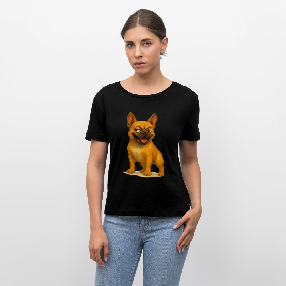 Französische Bulldogge Shirt - Frecher Cartoon mit verschmitztem Grinsen – Humorvolles Hunde Motiv für Tierfreunde und Geschenkideen - Schwarz