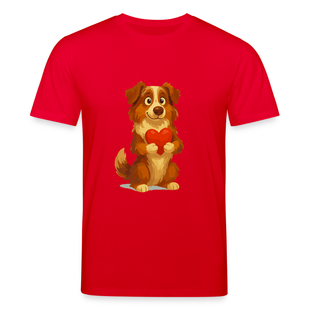 Australian Shepherd T-Shirt Süßer Cartoon mit Herz – Liebevolles Hunde Motiv für Valentinstag, Freundschaft und Geschenkideen - Rot