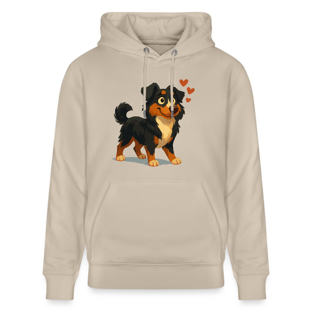 Australian Shepherd Hoodie Verliebter Cartoon mit roten Herzen – Liebevolles Hunde Motiv für Valentinstag, Freundschaft und Geschenkideen - Beige