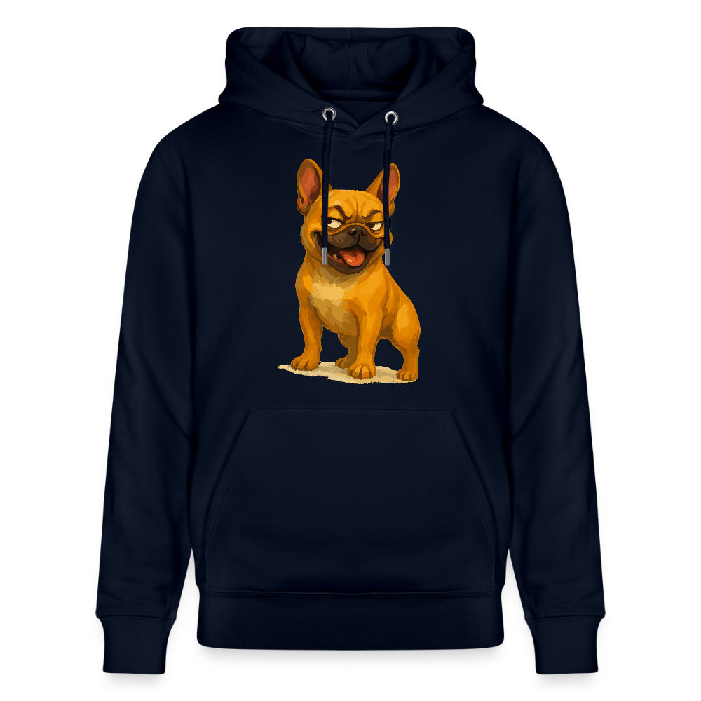 Französische Bulldogge Hoodie - Frecher Cartoon mit verschmitztem Grinsen – Humorvolles Hunde Motiv für Tierfreunde und Geschenkideen - Navy