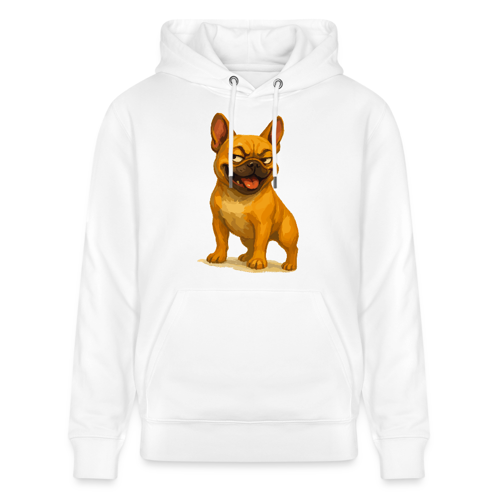 Französische Bulldogge Hoodie - Frecher Cartoon mit verschmitztem Grinsen – Humorvolles Hunde Motiv für Tierfreunde und Geschenkideen - Weiß