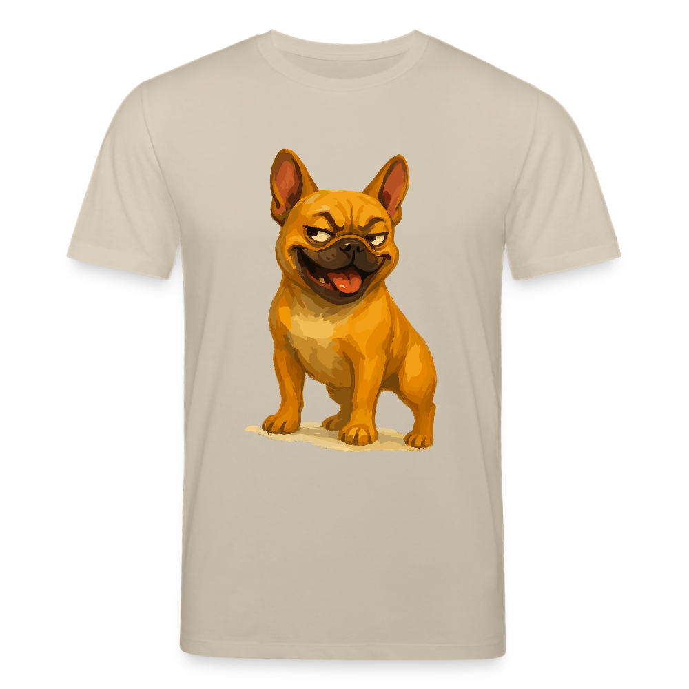 Französische Bulldogge T-Shirt - Frecher Cartoon mit verschmitztem Grinsen – Humorvolles Hunde Motiv für Tierfreunde und Geschenkideen - Beige