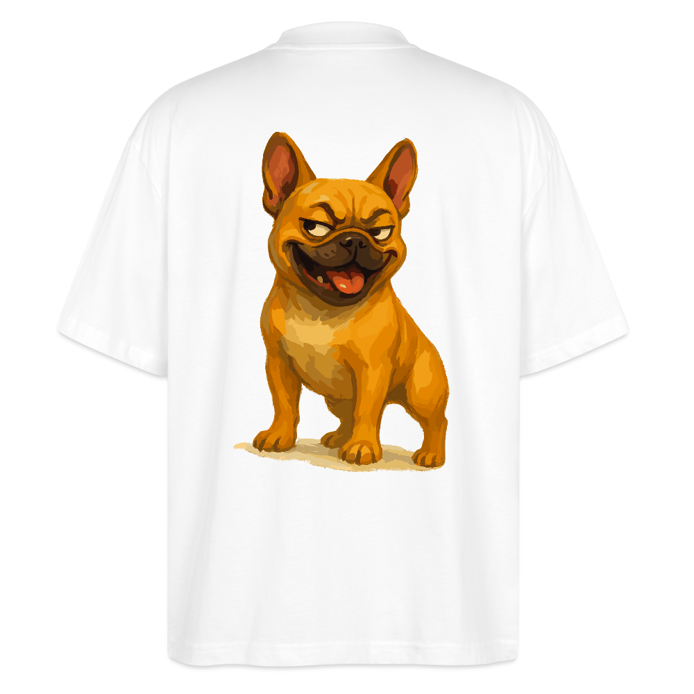 Französische Bulldogge Oversized - Frecher Cartoon mit verschmitztem Grinsen – Humorvolles Hunde Motiv für Tierfreunde und Geschenkideen - Weiß
