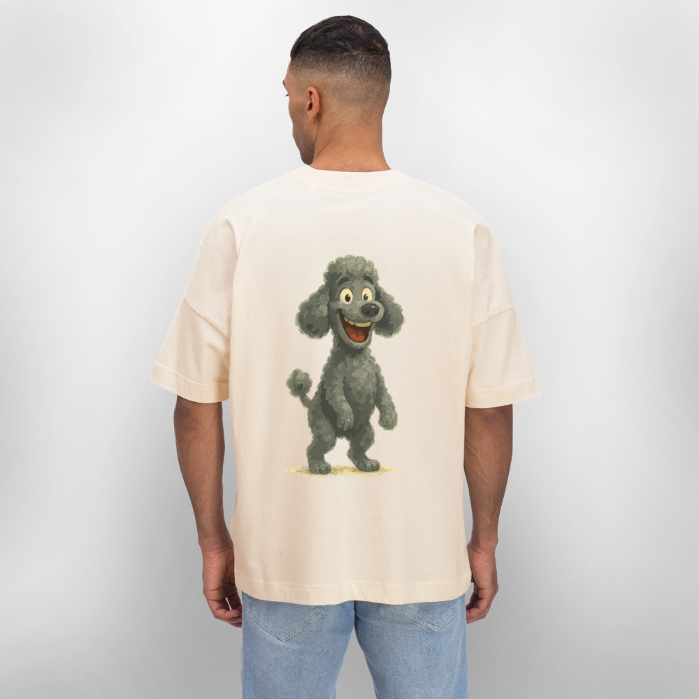 Pudel Oversized mit breitem Grinsen Lustiger Cartoon – Witziges Hunde Design für Pudel Fans und Hundeliebhaber - Weißgrau
