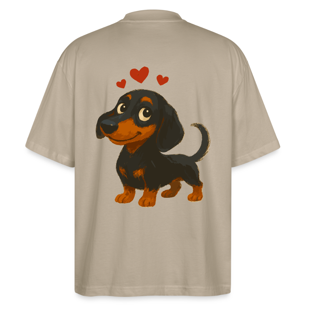 Dackel Oversized – Verliebter Cartoon Dachshund | Süßer Hund Pullover Geschenk mit Herzen für Valentinstag & Hundefans - Steingrau