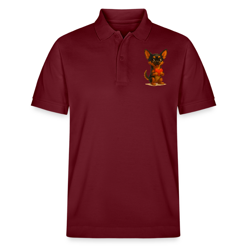 Chihuahua Poloshirt Cartoon Hund mit Herz – süßes Tiermotiv, Geschenkidee für Hundefans, Valentinstag und romantische Anlässe - Burgunderrot