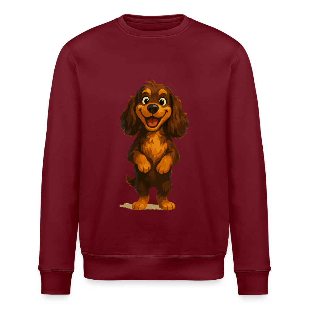 Cocker Spaniel Sweatshirt breit grinsend – Lustiger Cartoon Hund, fröhliches Motiv für Hundeliebhaber und Tierfreunde - Burgunderrot