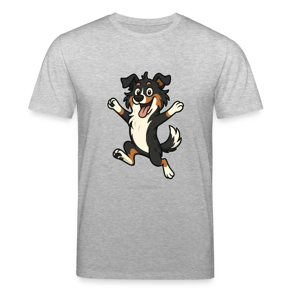Australian Shepherd T-Shirt Cartoon hüpfend – Fröhliches Hunde Motiv voller Freude und Energie für Hundeliebhaber und Geschenkideen - Grau meliert