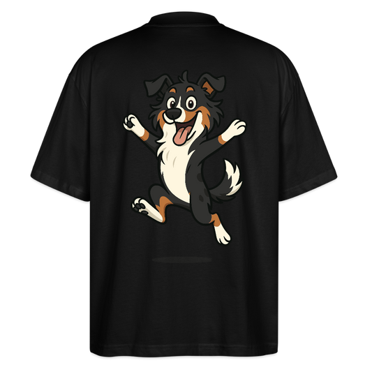 Australian Shepherd Oversized Cartoon hüpfend – Fröhliches Hunde Motiv voller Freude und Energie für Hundeliebhaber und Geschenkideen - Schwarz