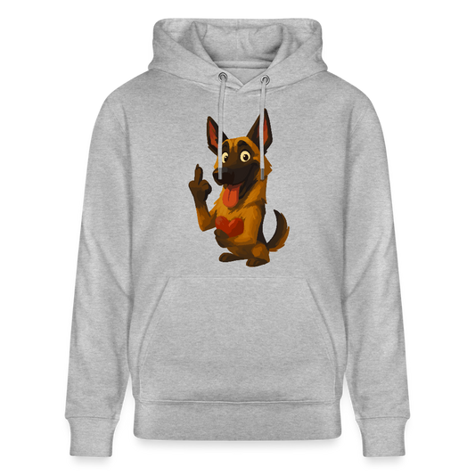 Frecher Malinois Hoodie mit Herz – witziges und provokantes Hunde Cartoon Motiv für Hundeliebhaber mit Sinn für Humor - Grau meliert