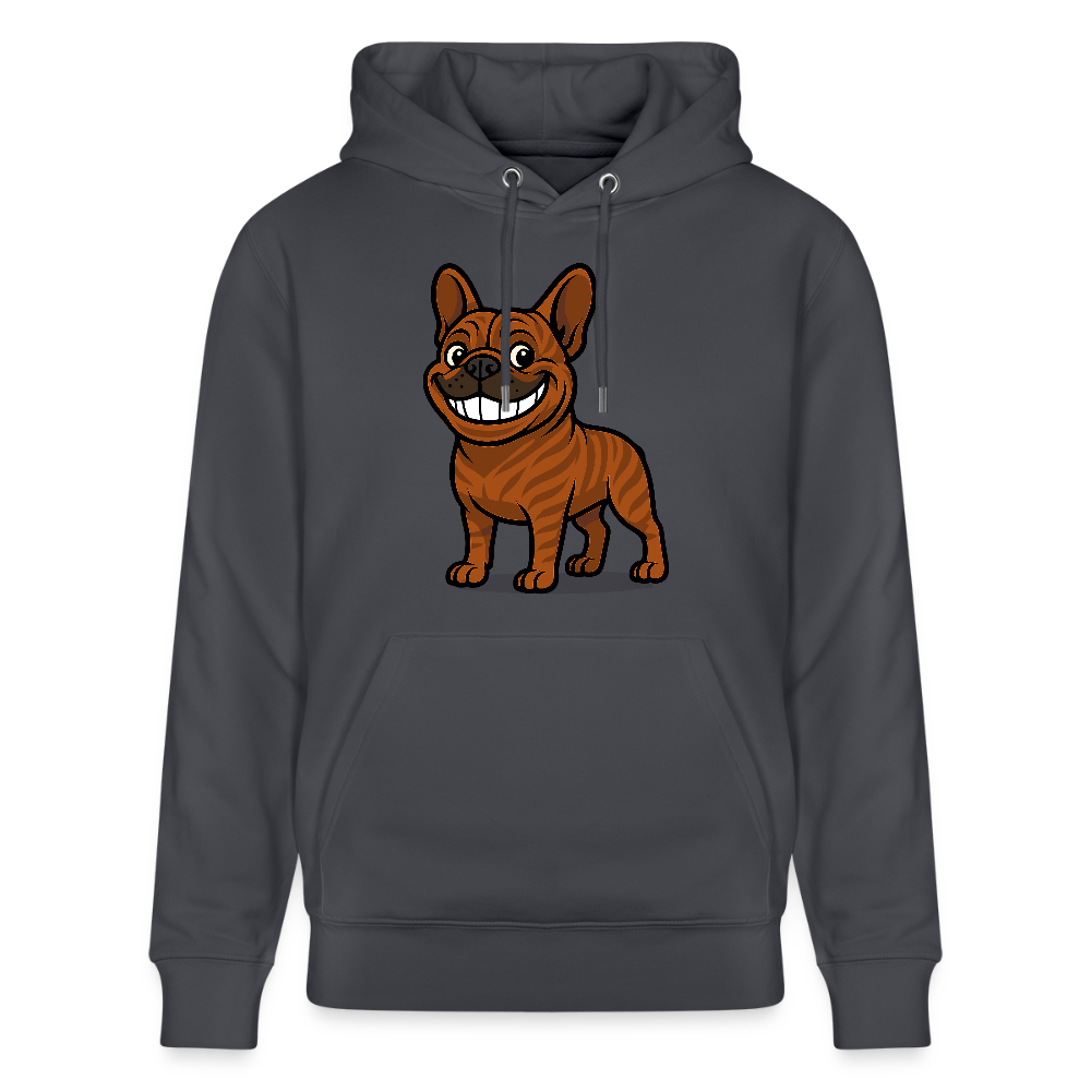 Französische Bulldogge Hoodie - Cartoon mit breitem Grinsen – Lustiges Hunde Motiv für Humor-Fans, Tierfreunde und Geschenkideen - Indigoblau