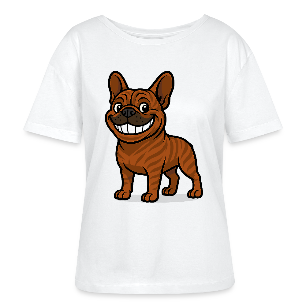 Französische Bulldogge Shirt - Cartoon mit breitem Grinsen – Lustiges Hunde Motiv für Humor-Fans, Tierfreunde und Geschenkideen - Weiß