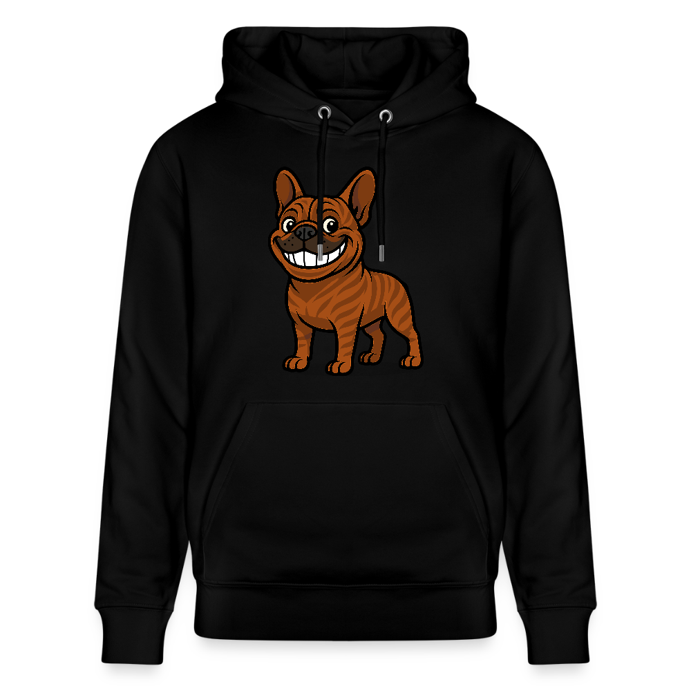 Französische Bulldogge Hoodie - Cartoon mit breitem Grinsen – Lustiges Hunde Motiv für Humor-Fans, Tierfreunde und Geschenkideen - Schwarz