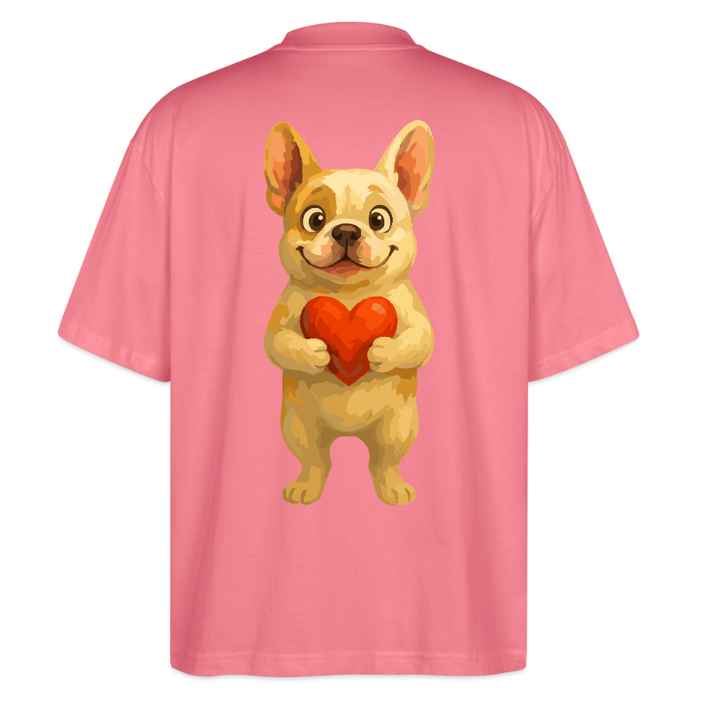 Französische Bulldogge Oversized mit Herz Cartoon – Liebevolles Hunde Motiv für Valentinstag, Freundschaft und Geschenkideen - Pink 