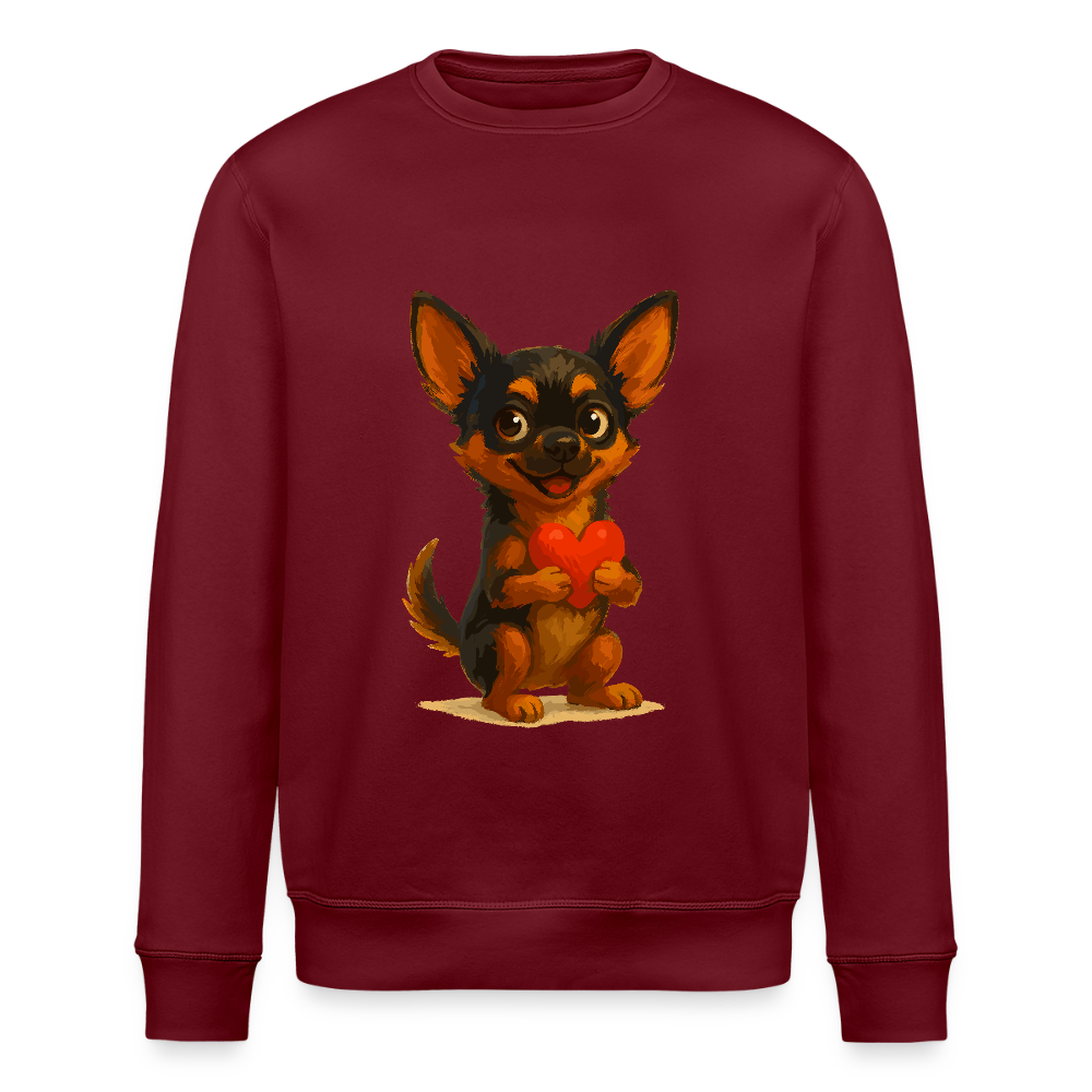Chihuahua Sweatshirt Cartoon Hund mit Herz – süßes Tiermotiv, Geschenkidee für Hundefans, Valentinstag und romantische Anlässe - Burgunderrot