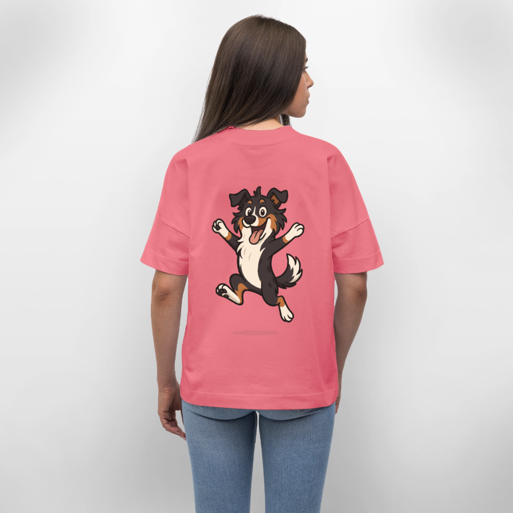 Australian Shepherd Oversized Cartoon hüpfend – Fröhliches Hunde Motiv voller Freude und Energie für Hundeliebhaber und Geschenkideen - Pink 