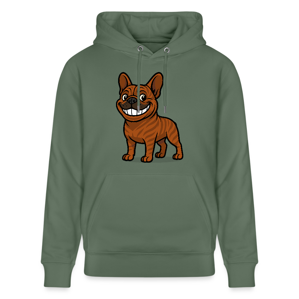 Französische Bulldogge Hoodie - Cartoon mit breitem Grinsen – Lustiges Hunde Motiv für Humor-Fans, Tierfreunde und Geschenkideen - Tanngrün