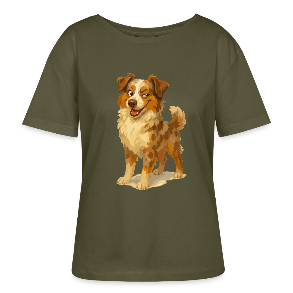 Australian Shepherd Shirt Frecher Cartoon mit verschmitztem Grinsen – Humorvolles Hunde Motiv für Tierfreunde und Geschenkideen - Khaki
