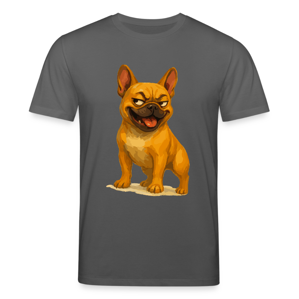 Französische Bulldogge T-Shirt - Frecher Cartoon mit verschmitztem Grinsen – Humorvolles Hunde Motiv für Tierfreunde und Geschenkideen - Anthrazit