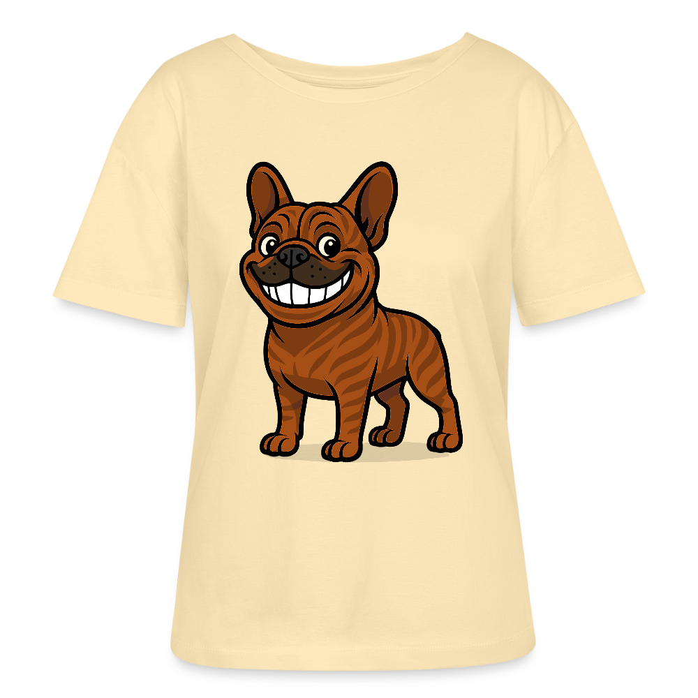 Französische Bulldogge Shirt - Cartoon mit breitem Grinsen – Lustiges Hunde Motiv für Humor-Fans, Tierfreunde und Geschenkideen - Creme