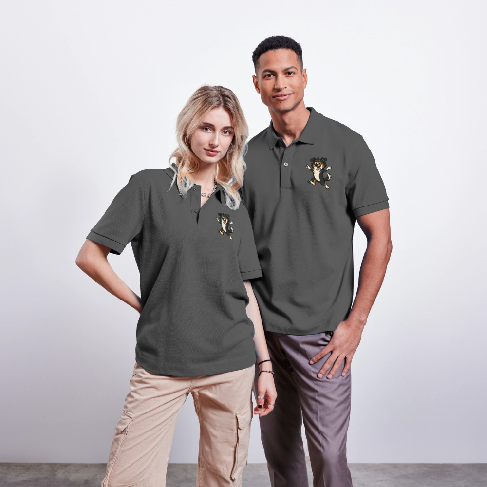 Australian Shepherd Poloshirt Cartoon hüpfend – Fröhliches Hunde Motiv voller Freude und Energie für Hundeliebhaber und Geschenkideen - Anthrazit